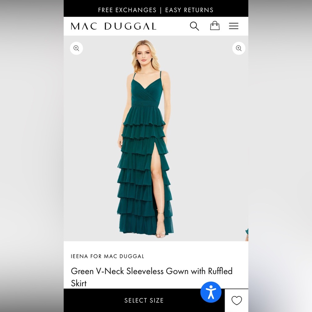 Mac Duggal Deep V-neck Sleeveless Gown With Ruffled Skirt